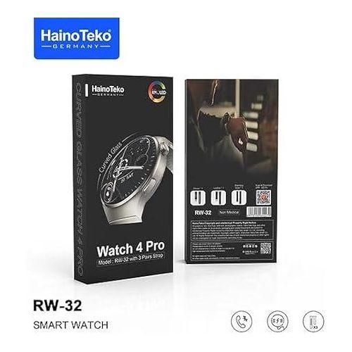 Haino Teko Smart Watch 4 pro RW-32 with AMOLED Curved Glass Screen Real AMOLED Round Display Touch Screen with 3 pairs Strap