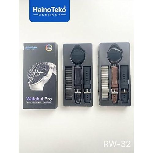 Haino Teko Smart Watch 4 pro RW-32 with AMOLED Curved Glass Screen Real AMOLED Round Display Touch Screen with 3 pairs Strap