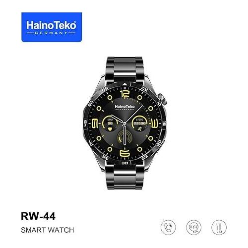 Haino Teko RW44 Round Screen AMOLED Display Smart Watch With 3 Pair Straps and Wireless Charger For Gents and Boys Black