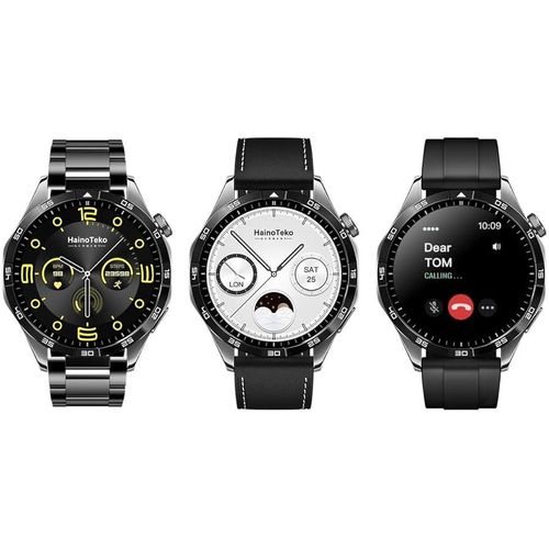 Haino Teko RW44 Round Screen AMOLED Display Smart Watch With 3 Pair Straps and Wireless Charger For Gents and Boys Black