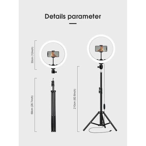 12 Inch LED Ring Light With 210mm Stand Tripod, Wireless Lapel Microphone And Bluetooth Remote