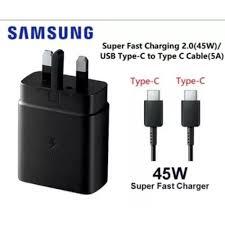 High Quality Original Samsung 45W/25W PD USB-C Adapter, USB-C to USB (5A) 1M Cable, Apple USB-C to Lightning 1M Cable, and USB-C Data Cable – Sold Separately