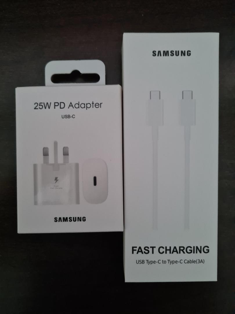 High Quality Original Samsung 45W/25W PD USB-C Adapter, USB-C to USB (5A) 1M Cable, Apple USB-C to Lightning 1M Cable, and USB-C Data Cable – Sold Separately