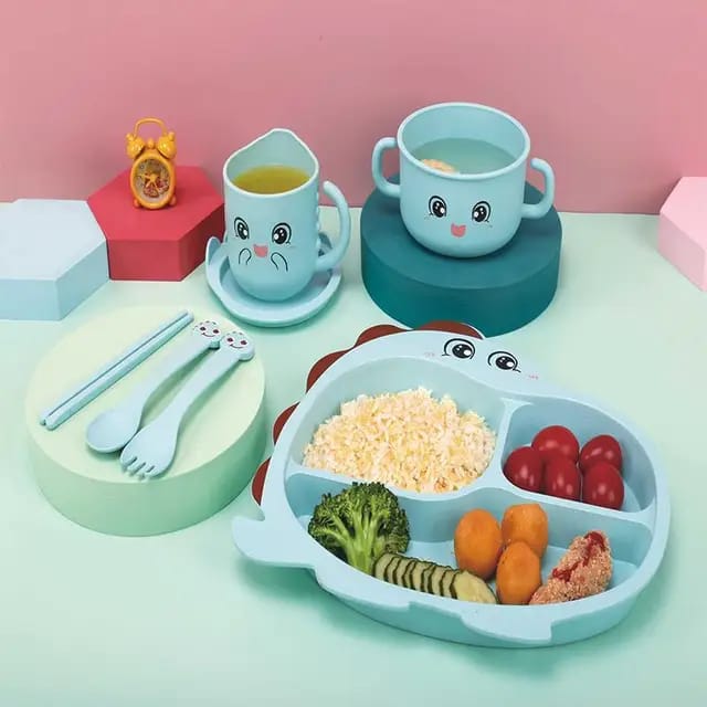 Quality Silicone Baby Feeder Set – Includes Plate, Cup, Spoon, Fork, and Bib for Safe, Mess-Free Mealtimes
