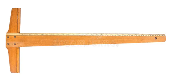 Wooden T-Square Ruler Tool with Inch and Centimeter Measures for Architectural and Engineering Drawing