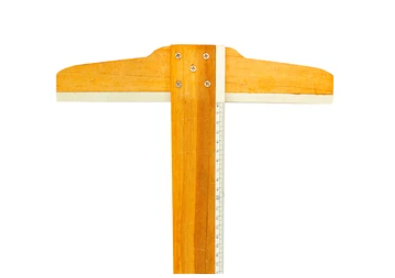 Wooden T-Square Ruler Tool with Inch and Centimeter Measures for Architectural and Engineering Drawing