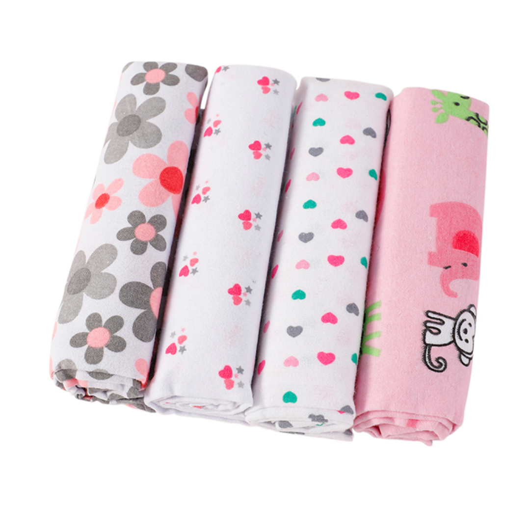 🍼 Quality Fashion Newborn Flannel / Receving Blanket 4 Pcs – Soft, Breathable & Skin-Friendly Baby Receiving Blanket (76 x 76 cm)