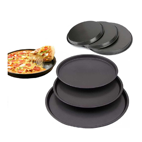 3-Piece Non-Stick Carbon Steel Pizza Pan Set – 24cm, 26cm, 27cm – Smooth Edge, Oven & Dishwasher Safe