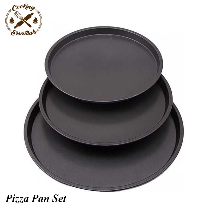 3-Piece Non-Stick Carbon Steel Pizza Pan Set – 24cm, 26cm, 27cm – Smooth Edge, Oven & Dishwasher Safe