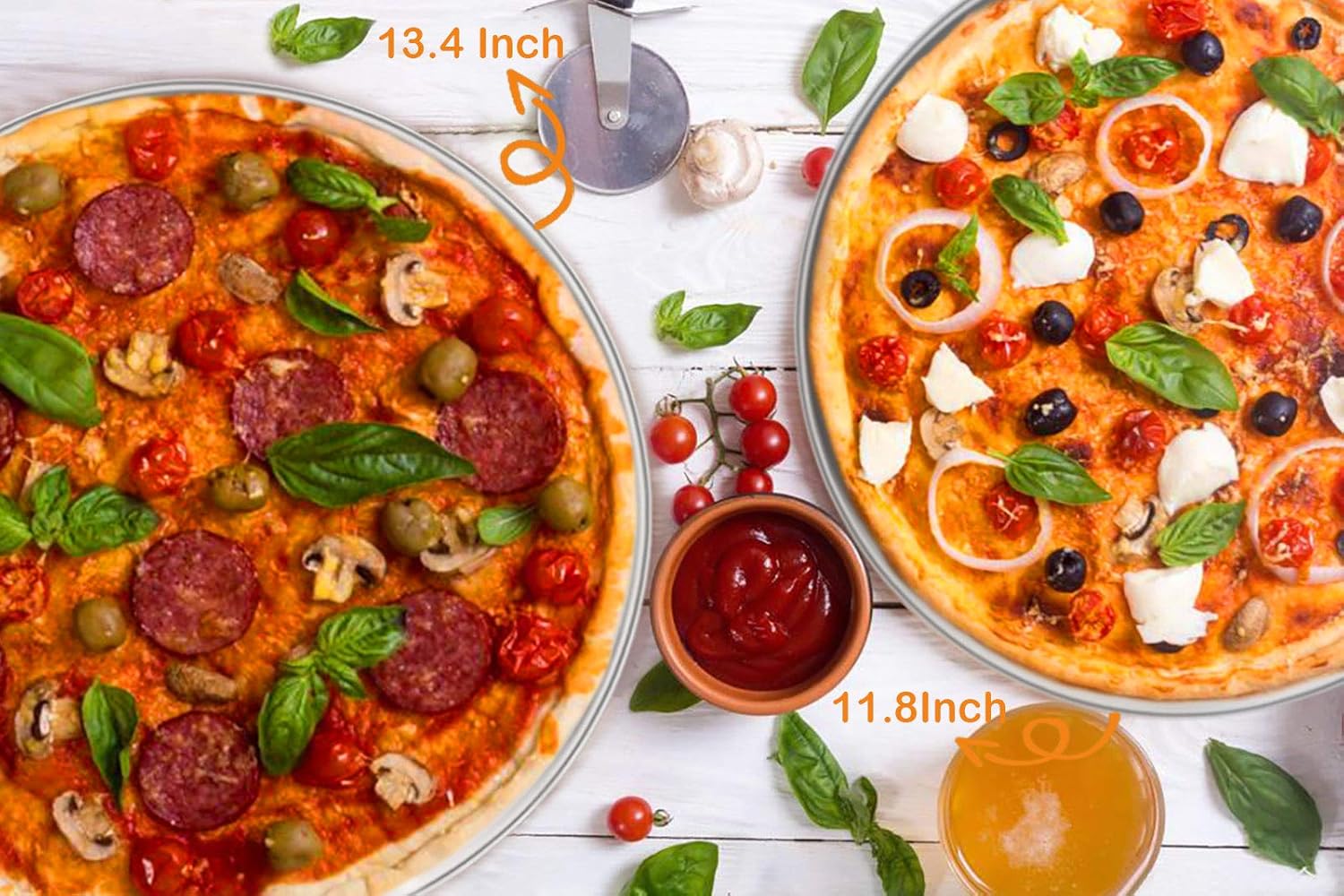 3-Piece Non-Stick Carbon Steel Pizza Pan Set – 24cm, 26cm, 27cm – Smooth Edge, Oven & Dishwasher Safe
