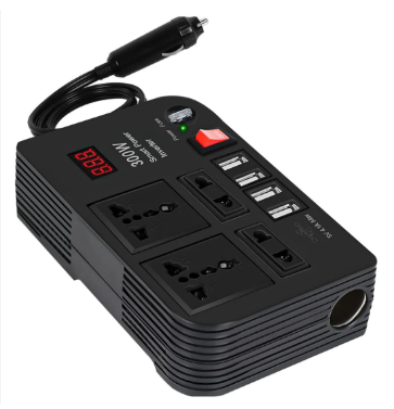 300W Car Power Inverter DC 12V to AC 220V – 4 USB Ports, 4 AC Outlets & Cigarette Lighter Socket – Compact & Durable Power Converter