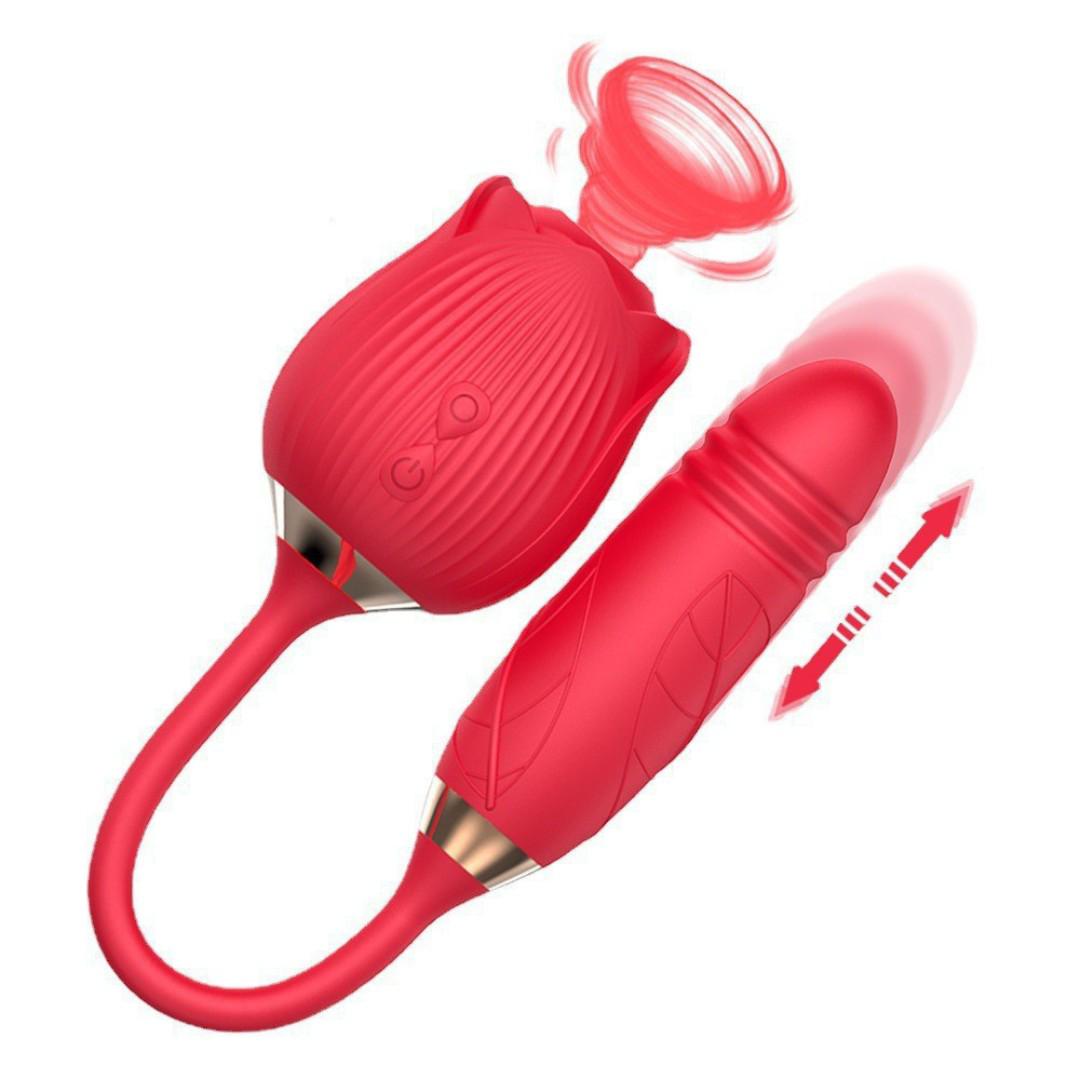 Rose Vibrator DUAL Stimulator Dildo Sex Toy Clitoris Sucking NIPPLE Thrusting Dildo For Women