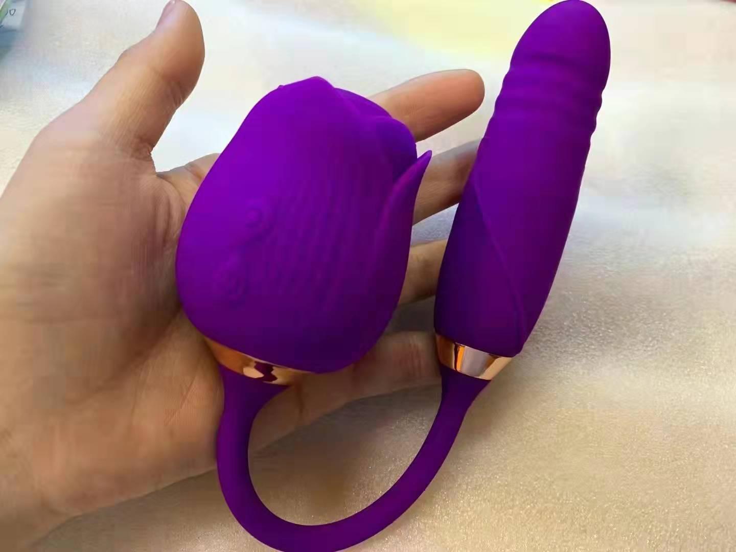 Rose Vibrator DUAL Stimulator Dildo Sex Toy Clitoris Sucking NIPPLE Thrusting Dildo For Women view 4
