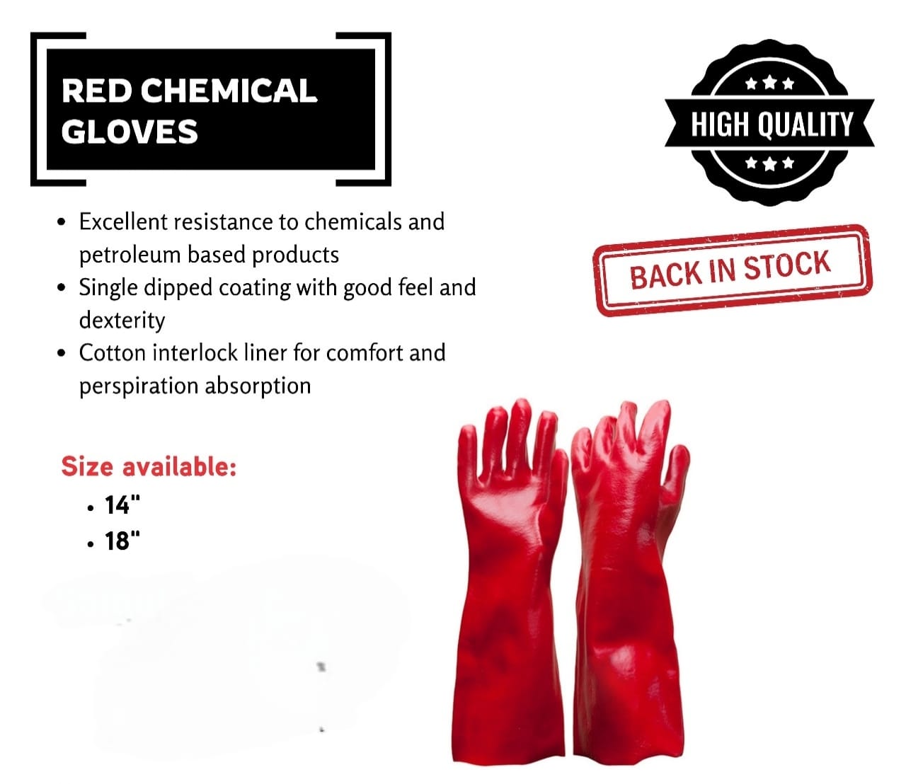 Red PVC Coated With Polyester Lining Industrial Chemical Resistant Safety Work Gloves