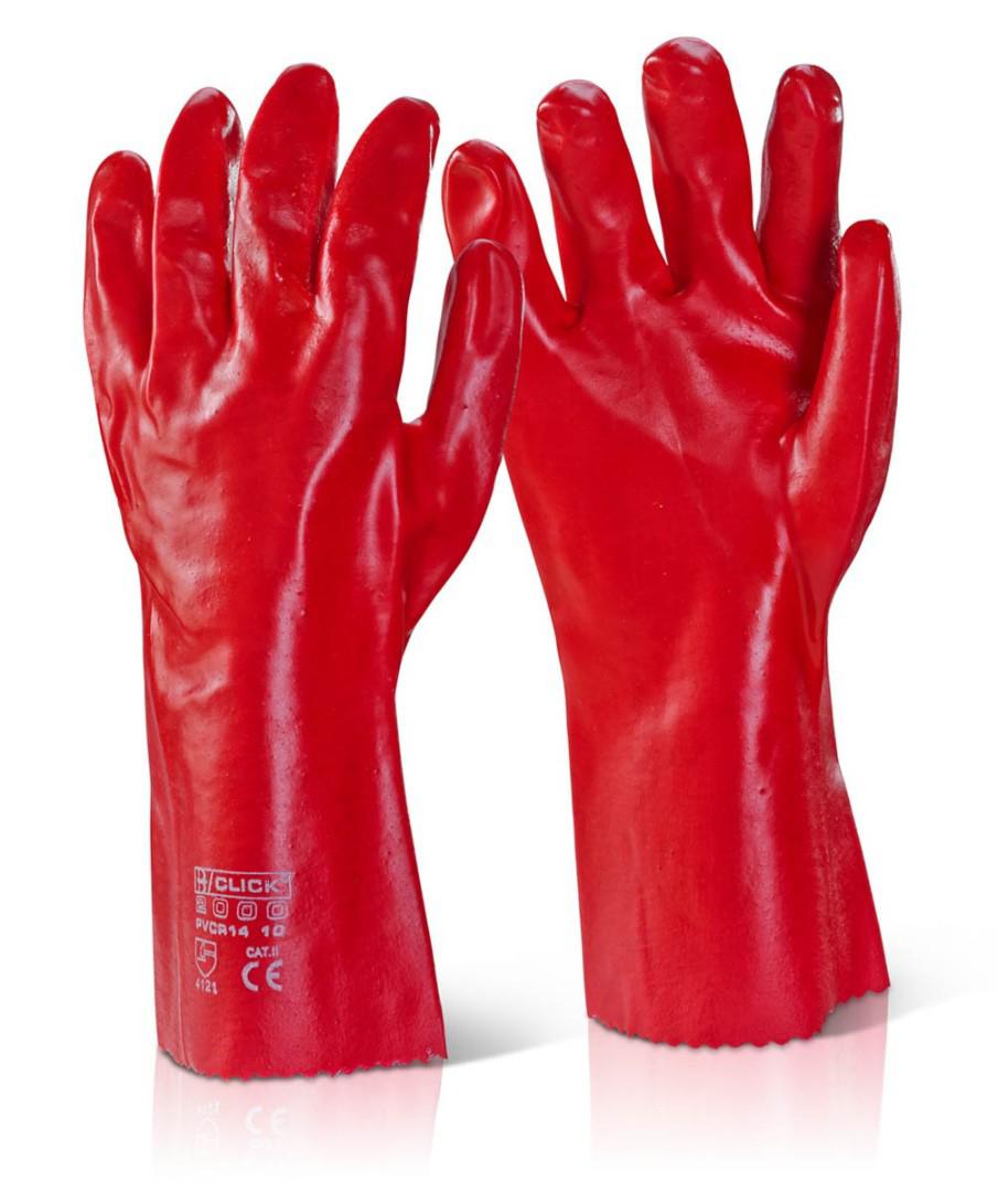 Red PVC Coated With Polyester Lining Industrial Chemical Resistant Safety Work Gloves