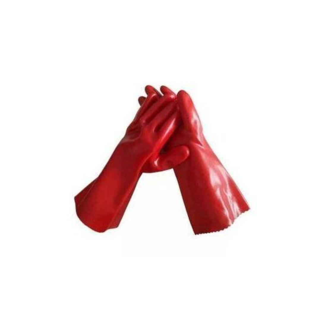 15" - 18" Red PVC Coated With Polyester Lining Industrial Chemical Resistant Safety Work Gloves