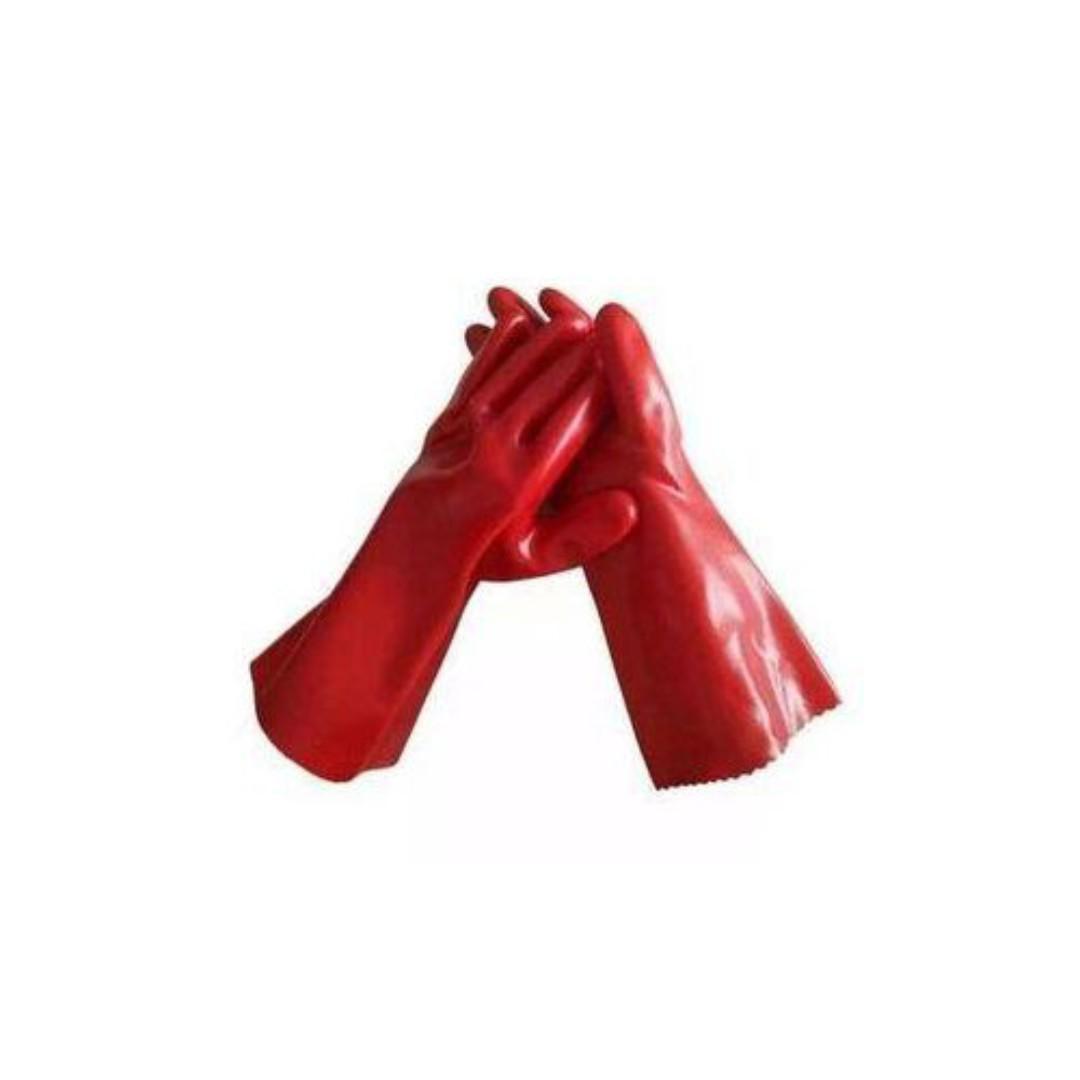 15" - 18" Red PVC Coated With Polyester Lining Industrial Chemical Resistant Safety Work Gloves