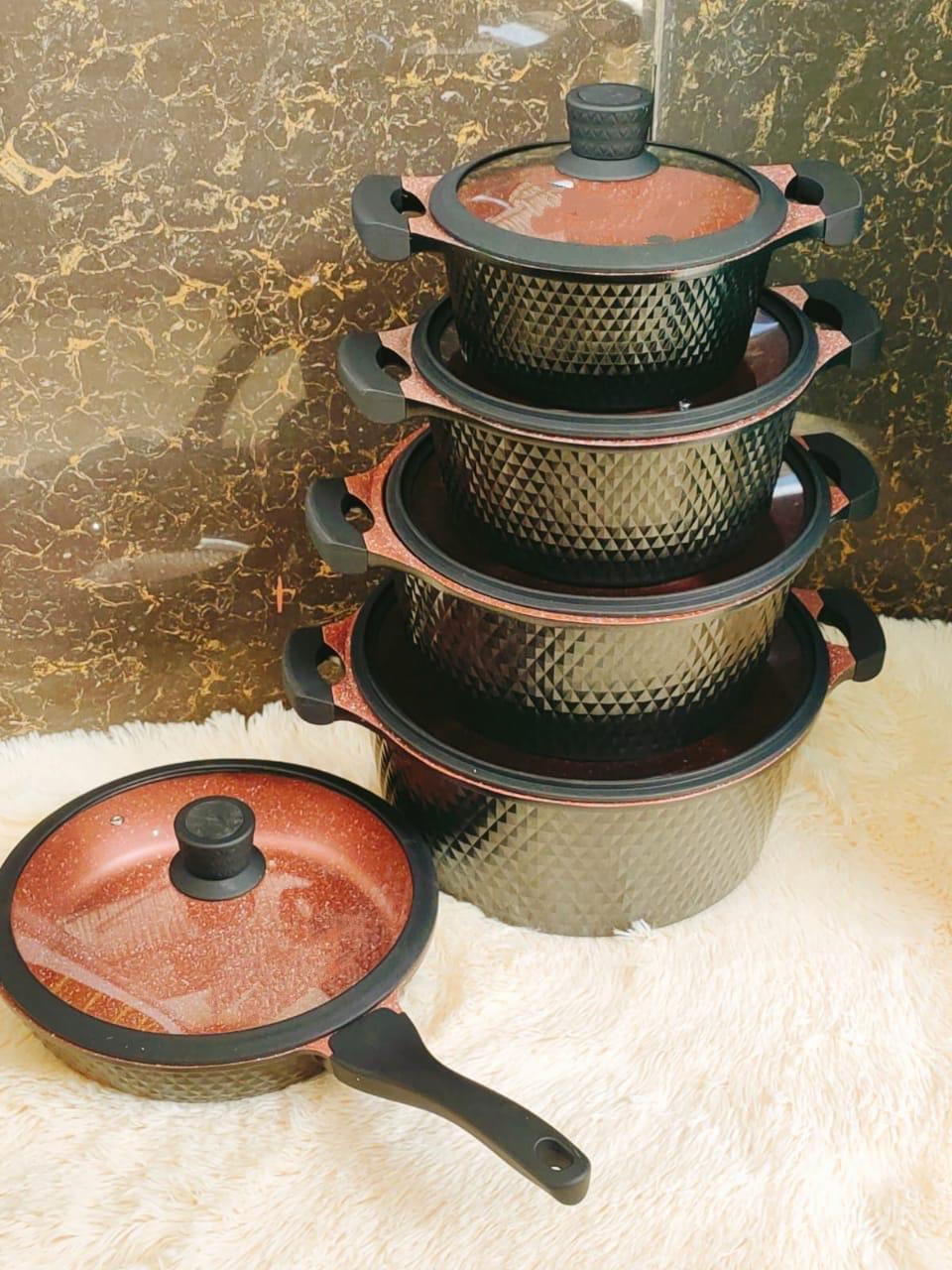 TC 10 Piece Granite Cookware Set, Very high quality granite pots. It has glass lids that traps heat inside for efficient cooking. It comes in a Set highly durable, easy to clean, even heat distributio