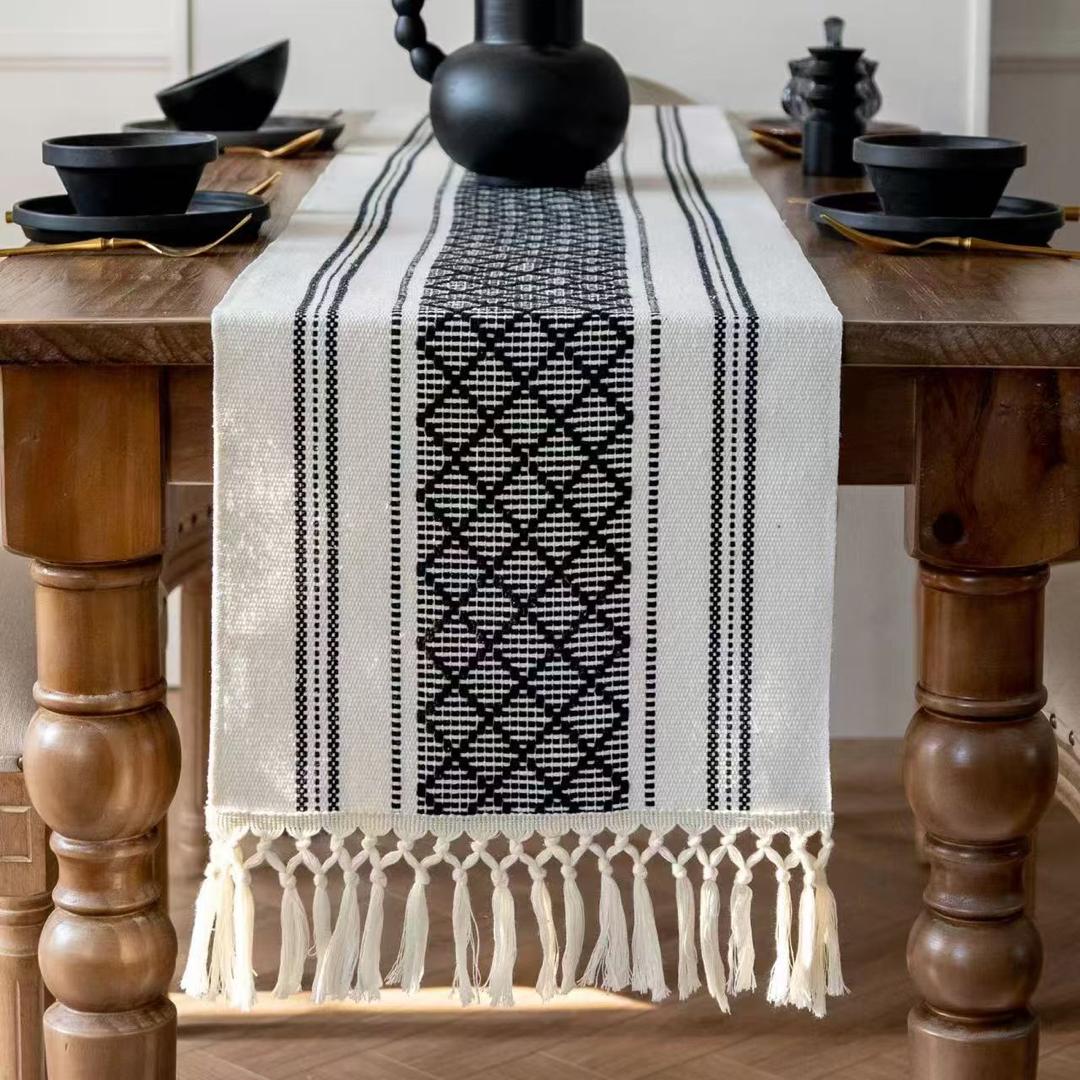 Boho splicing table runner  Designed to complement any décor, this versatile runner adds a touch of sophistication to casual or formal settings. Its breathable fabric ensures easy care and long-lastin