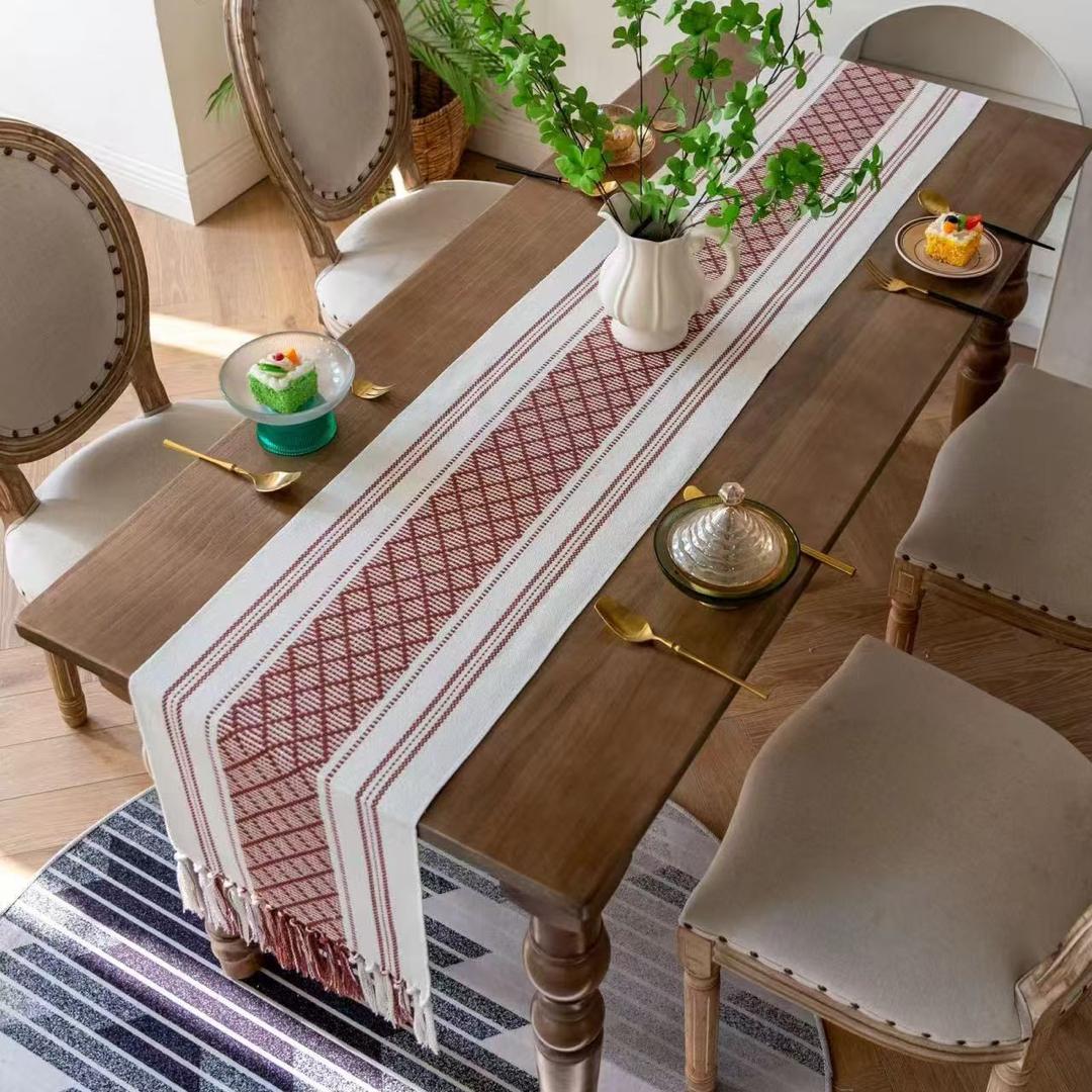 Boho splicing table runner  Designed to complement any décor, this versatile runner adds a touch of sophistication to casual or formal settings. Its breathable fabric ensures easy care and long-lastin
