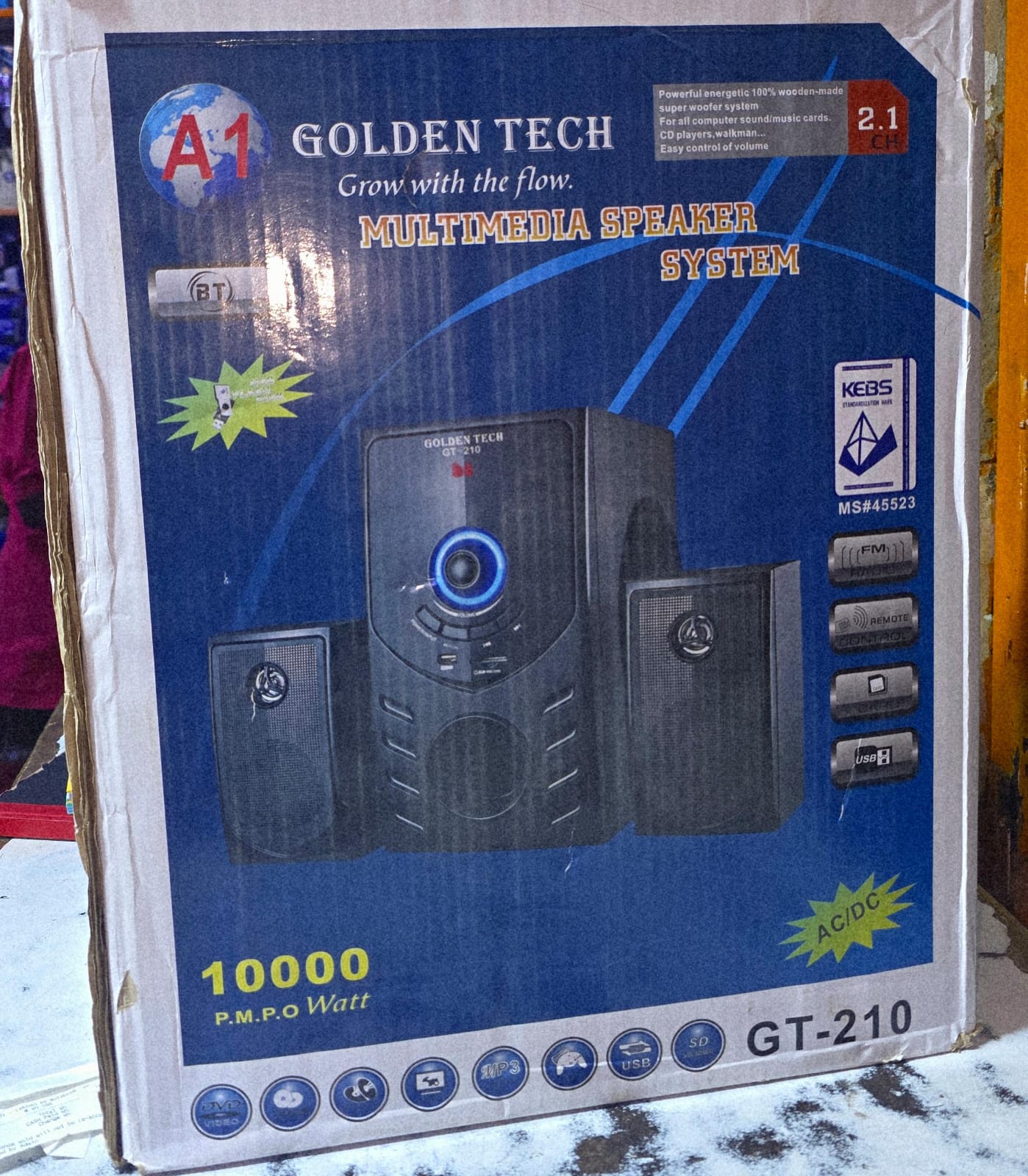Golden Tech 2.1 Woofer GT210 The sub-woofer gives you the best quality sound in a neat, compact unit. It can be easily arranged to match your living room design and give it a classy look at the same t