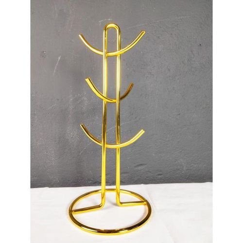 Cup stand gold Made from stainless steel, the round mug stand has a stem along with 6 hooks to hang mugs of various sizes. With clean and smooth hooks, this holder complements your kitchen style. The
