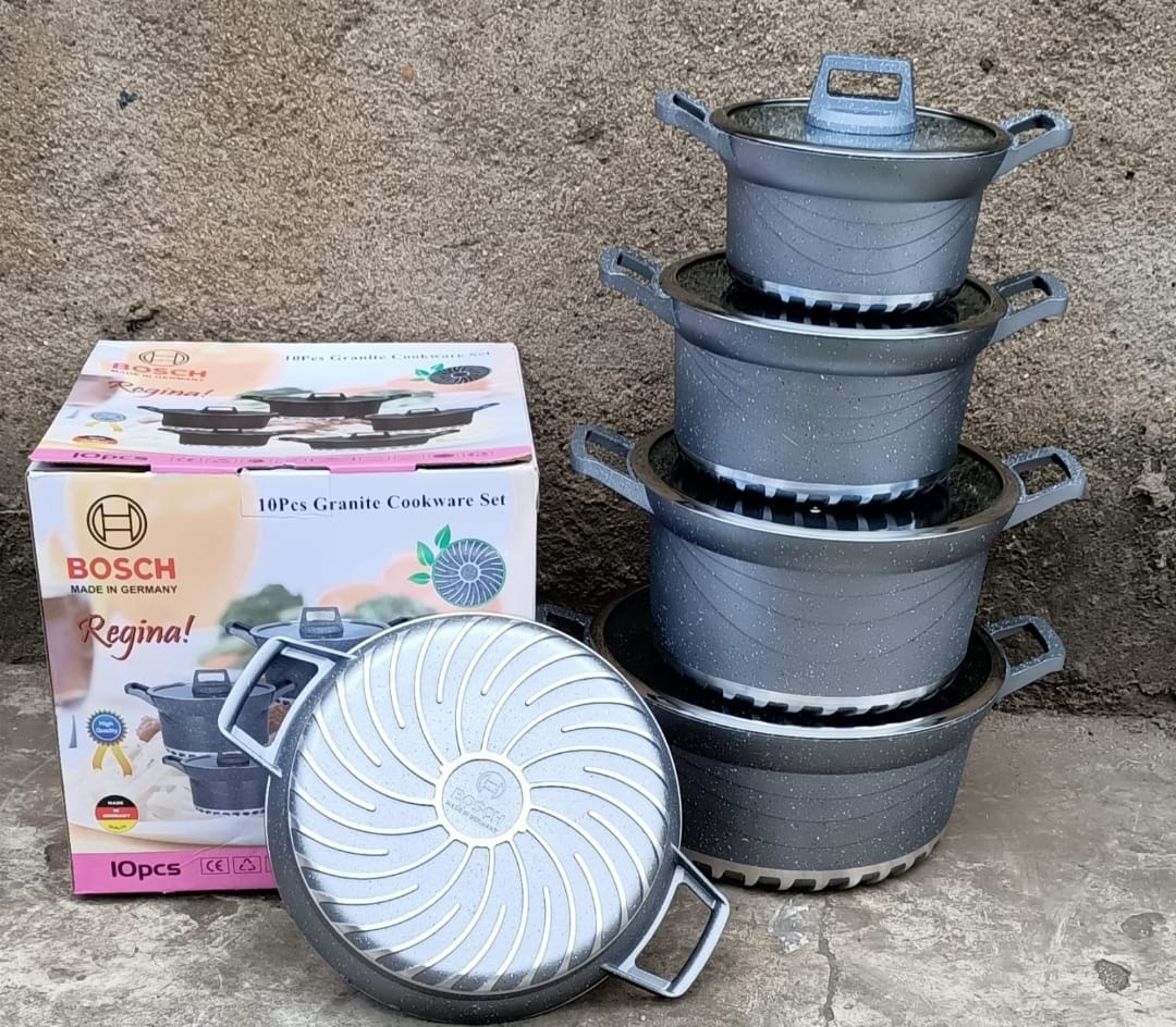 10pcs Bosch Granite Cooking Pots / Cookware Set. GERMAN MADE NON-STICK   The non-stick surface ensures that food slides off effortlessly, while the durable construction ensures long-lasting use. Say g
