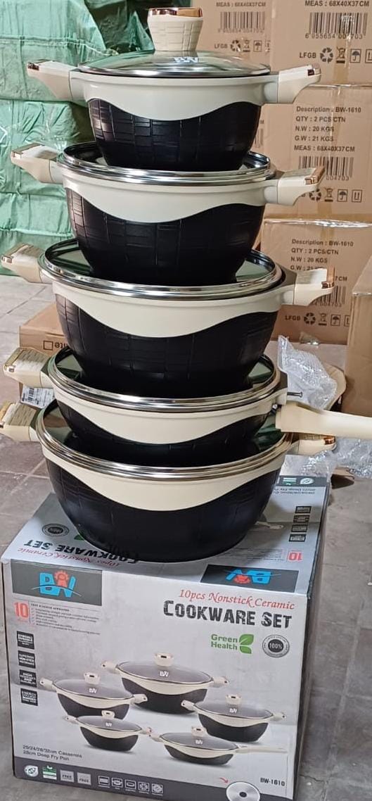 10PCs Non-stick Ceramic Cookware Set   This versatile cookware set meets all your cooking needs with its variety of pot sizes, making it perfect for preparing a wide range of delicacies. Whether you'