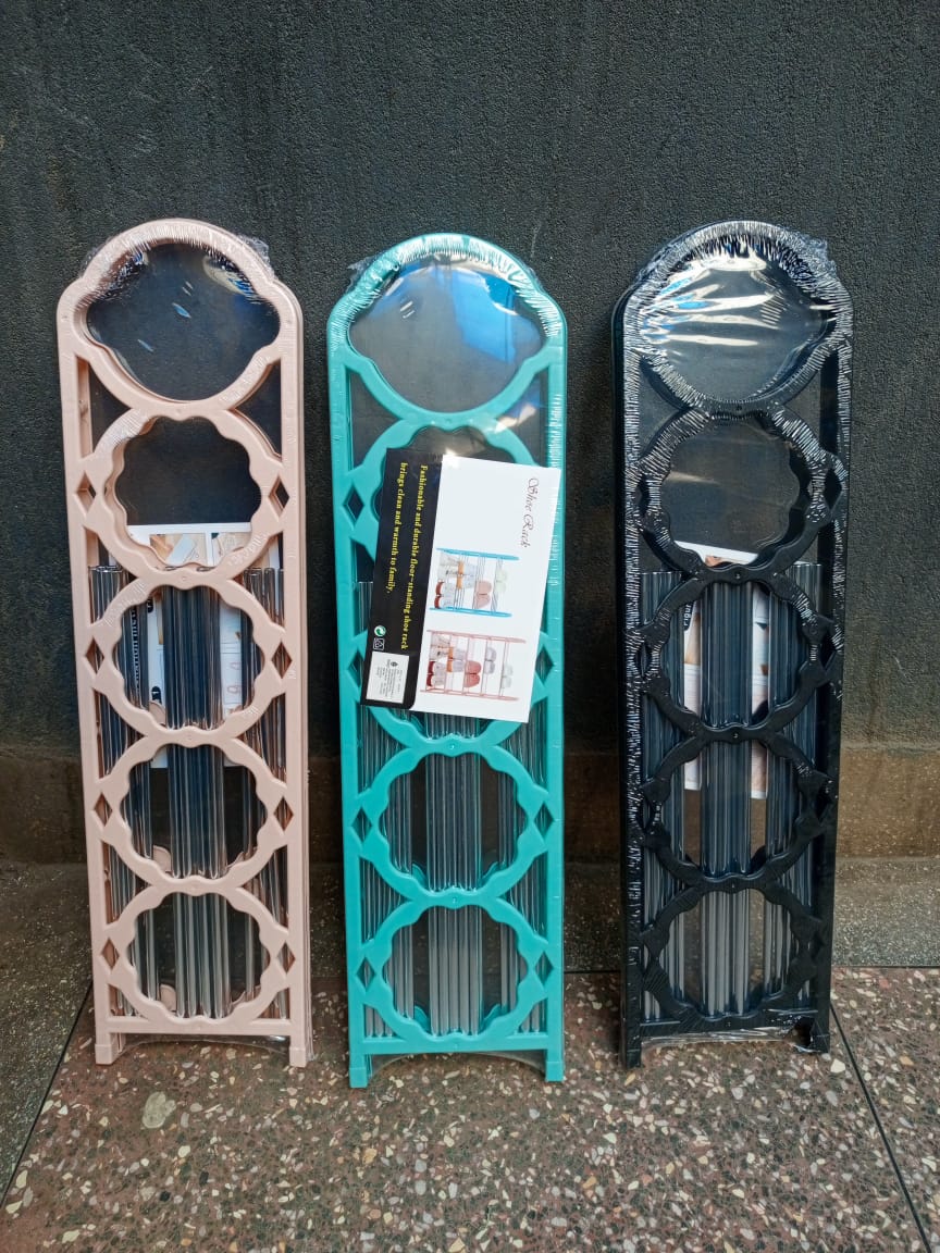 5-Layer Simple Plastic Free Standing Shoe Rack comes with variety colors  The shoe rack is perfect for all your shoes storage needs, besides being highly portable and convenient. The portable wardrobe
