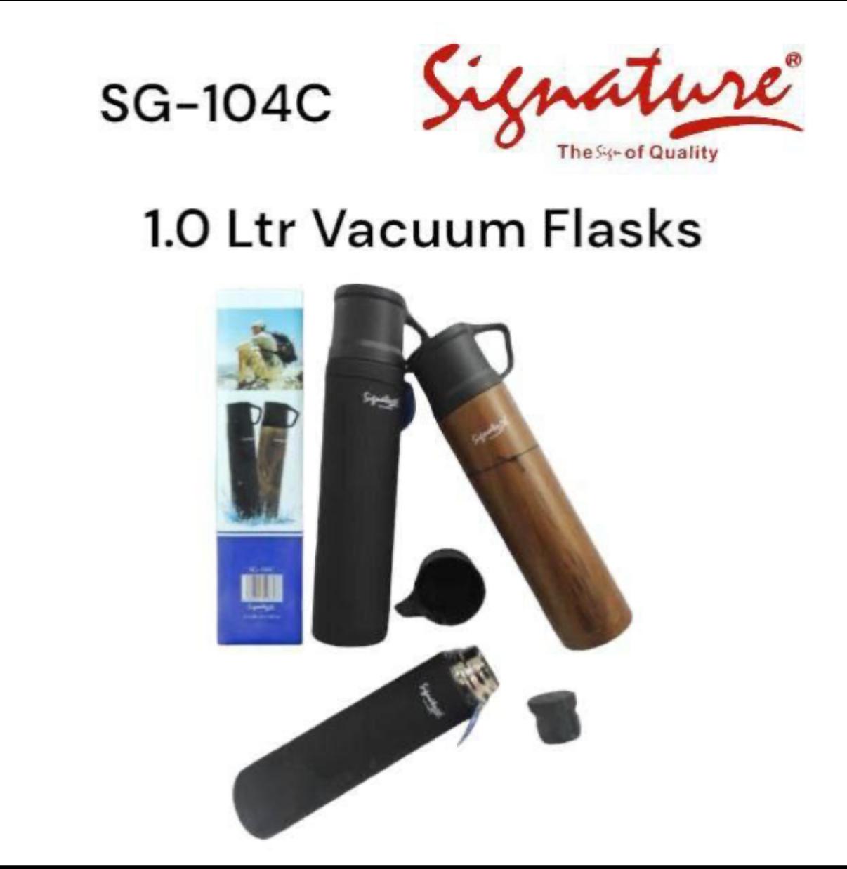 Signature 1L Inner Stainless Steel Unbreakable Vacuum Flask  This is a steel vacuum flask/Thermos. It is durable and reliable for keeping your tea/water hot for 24 hours. Has one handle; one cup  for