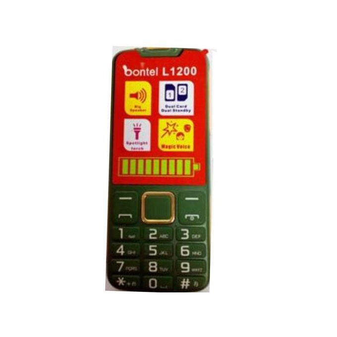 Bontel L1200,,1.77"Screen Display,,,Power Bank,,Big Speaker,,1000 MAh Battery +  Free back cover
has a Wonderful and Marvelous features