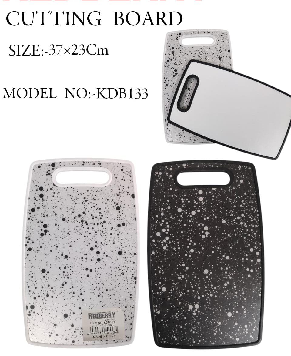 PLASTIC  CHOPPING BOARD This plastic chopping board is non-porous and absorbent. It prevents slipping on a counter top. It does not dull knives and juice-collecting groove