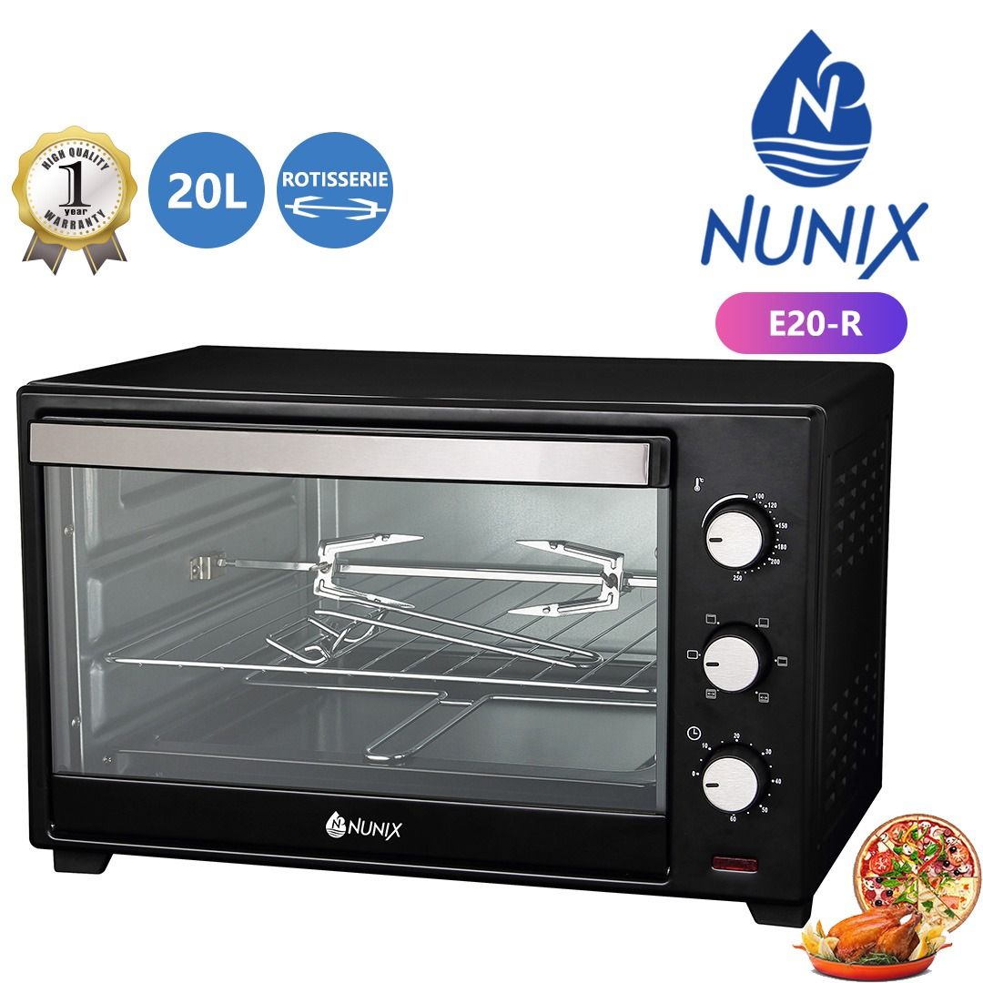 Nunix Microwave oven,1500 Watt Oven - 7 Cook Functions Rotisserie, Cook, Bake, Broil & More - Includes Baking Tray, Skewers & Handles