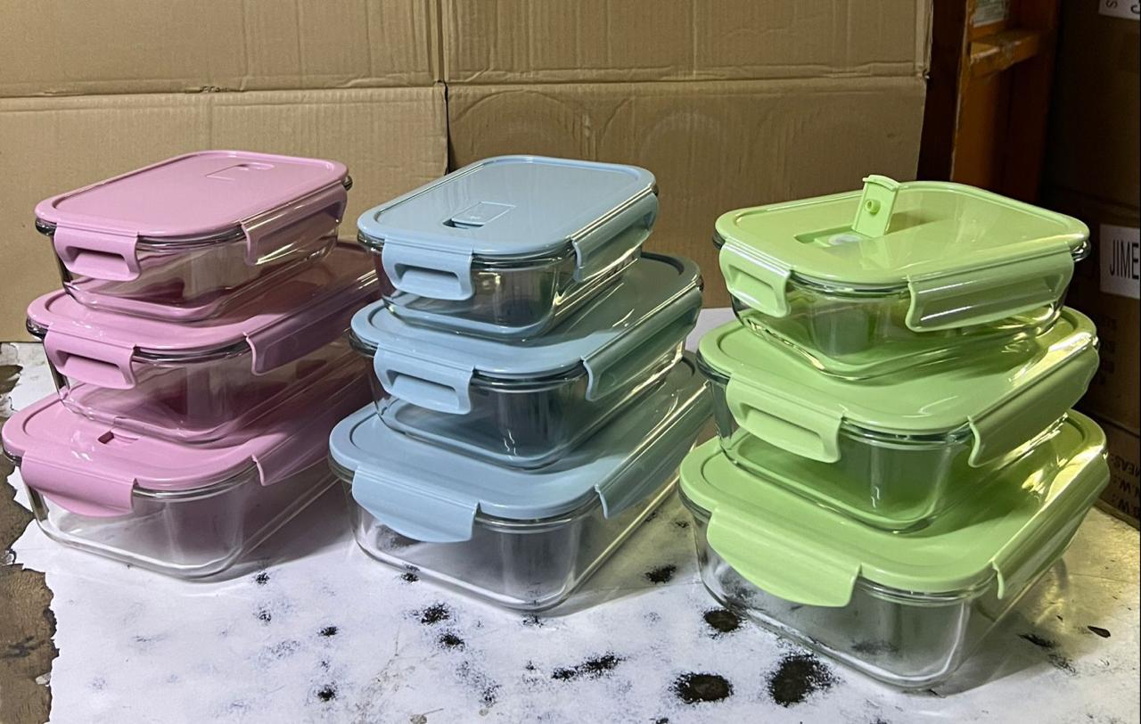 3 pc  Brosilicate storage container with Glass Lid, Microwave Safe Glass Food Storage Container Set, 3 Pack, Square Shape, Glass Food Containers with Lids, Glass Meal Prep containers with Leak Proof