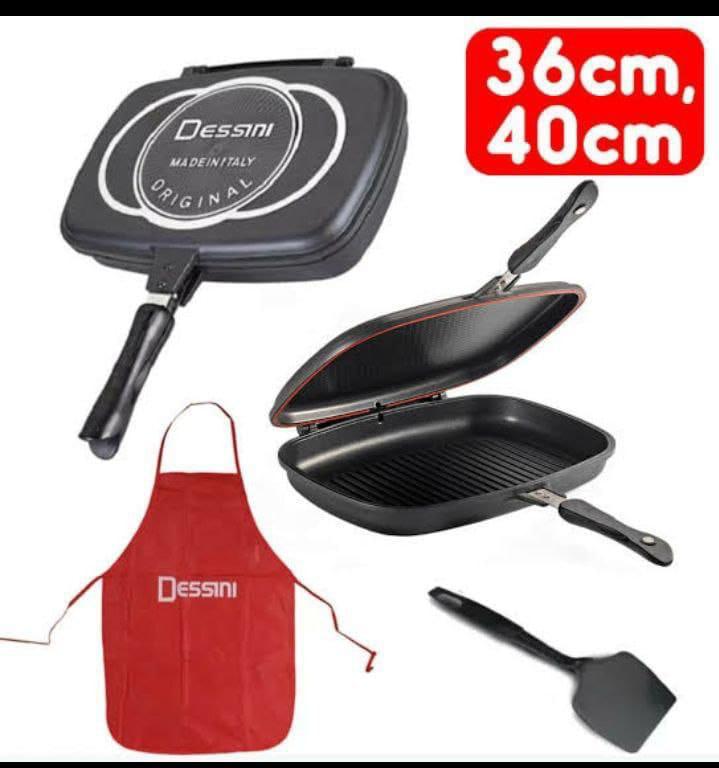 Double grill pan desini ,BBQ Grill Pan, Double Side Pressure Cooking Grill Pan, Portable Grill Pot for Home Cooking, Anti‑Burn Handle, Grill Cookware Kitchen Supplies
