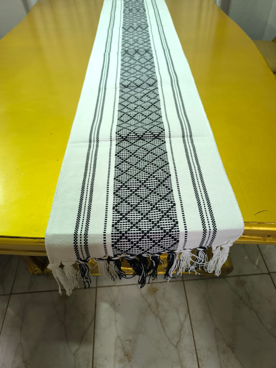 Tufted high quality table runner Size 30*180 cm for a 6 seater made of cotton blend with a wooven design that is stylish and gives a vintage vibe