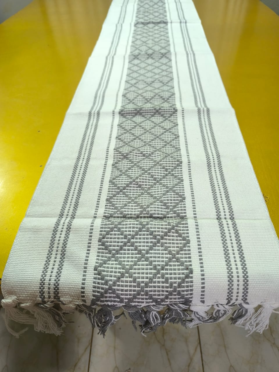 Tufted high quality table runner Size 30*180 cm for a 6 seater made of cotton blend with a wooven design that is stylish and gives a vintage vibe