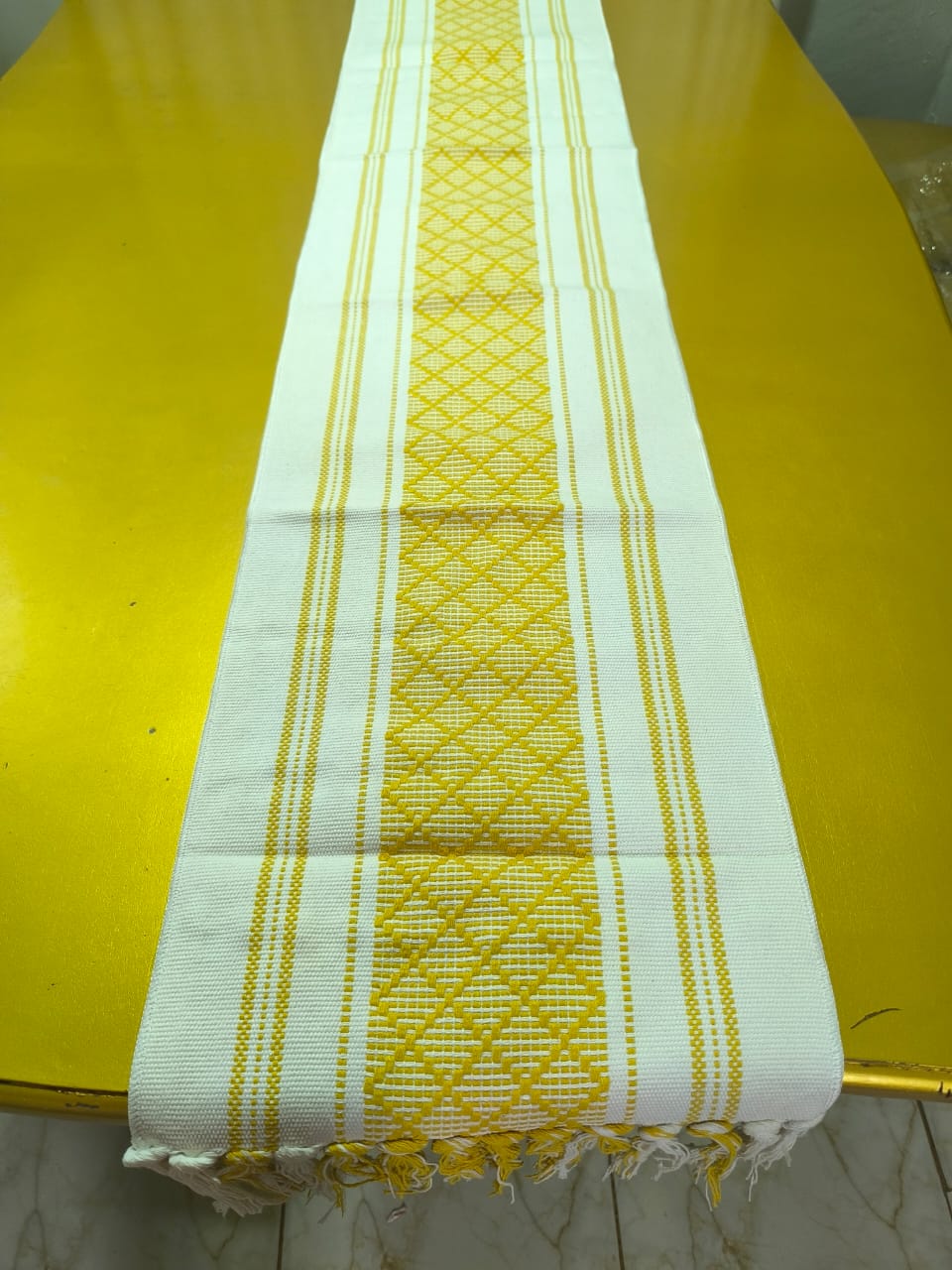 Tufted high quality table runner Size 30*180 cm for a 6 seater made of cotton blend with a wooven design that is stylish and gives a vintage vibe