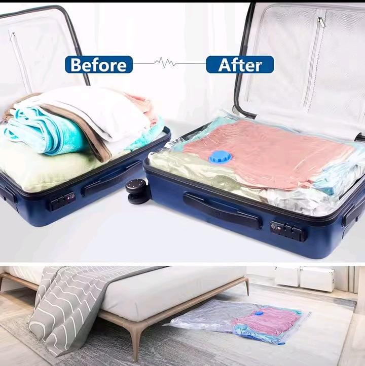 6pcs Vacuum storage bags with suction pump, for 1 pack in blue capacity 80*100cm