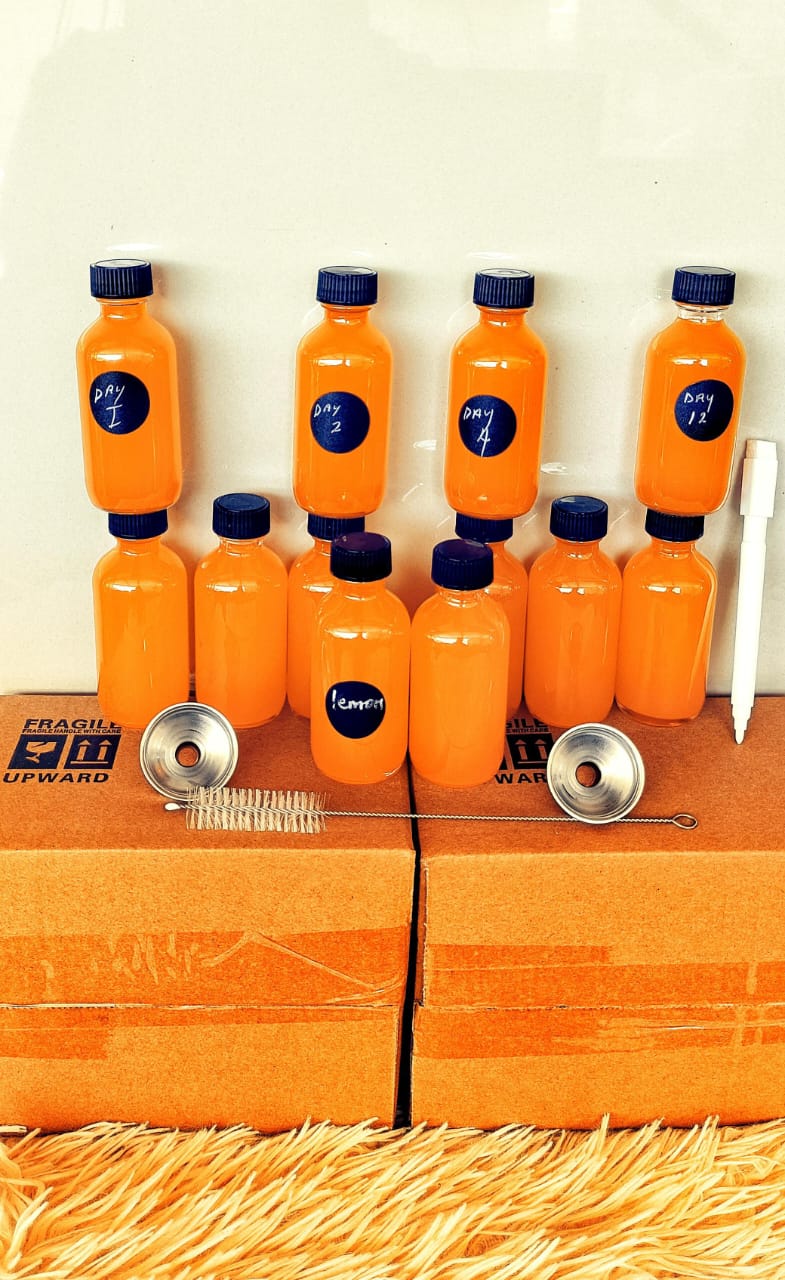 *12PCS 60ML GingerShots Glass Bottles for your Immunity Boosting Shots. with funnel, 1brush, stickers and a pen for lableling
