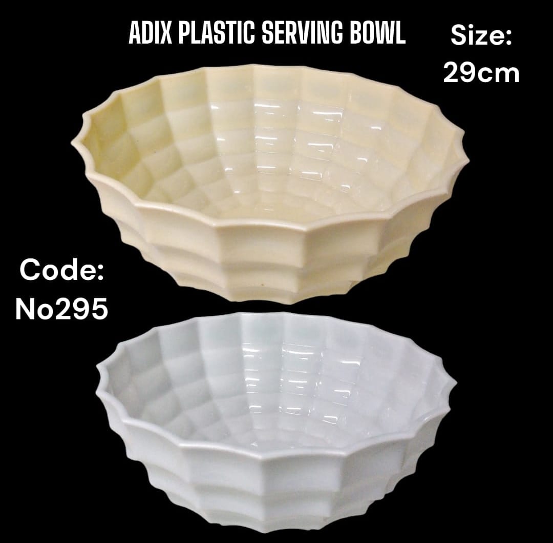 ADIX PLASTIC BOWLS ROUND SHAPE 29CM CAPACITY 4LTRS USED FOR SERVING, FRUIT STORAGE, MIXING BOWLS ETC