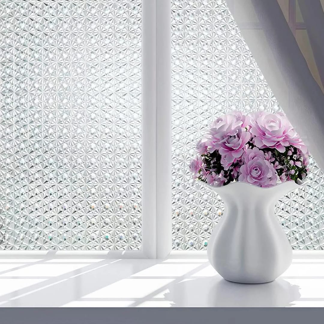 3D Crystal Privacy Window Film , Blocks unwanted views without sacrificing natural light, NO GLUE IS NEEDED 1meter