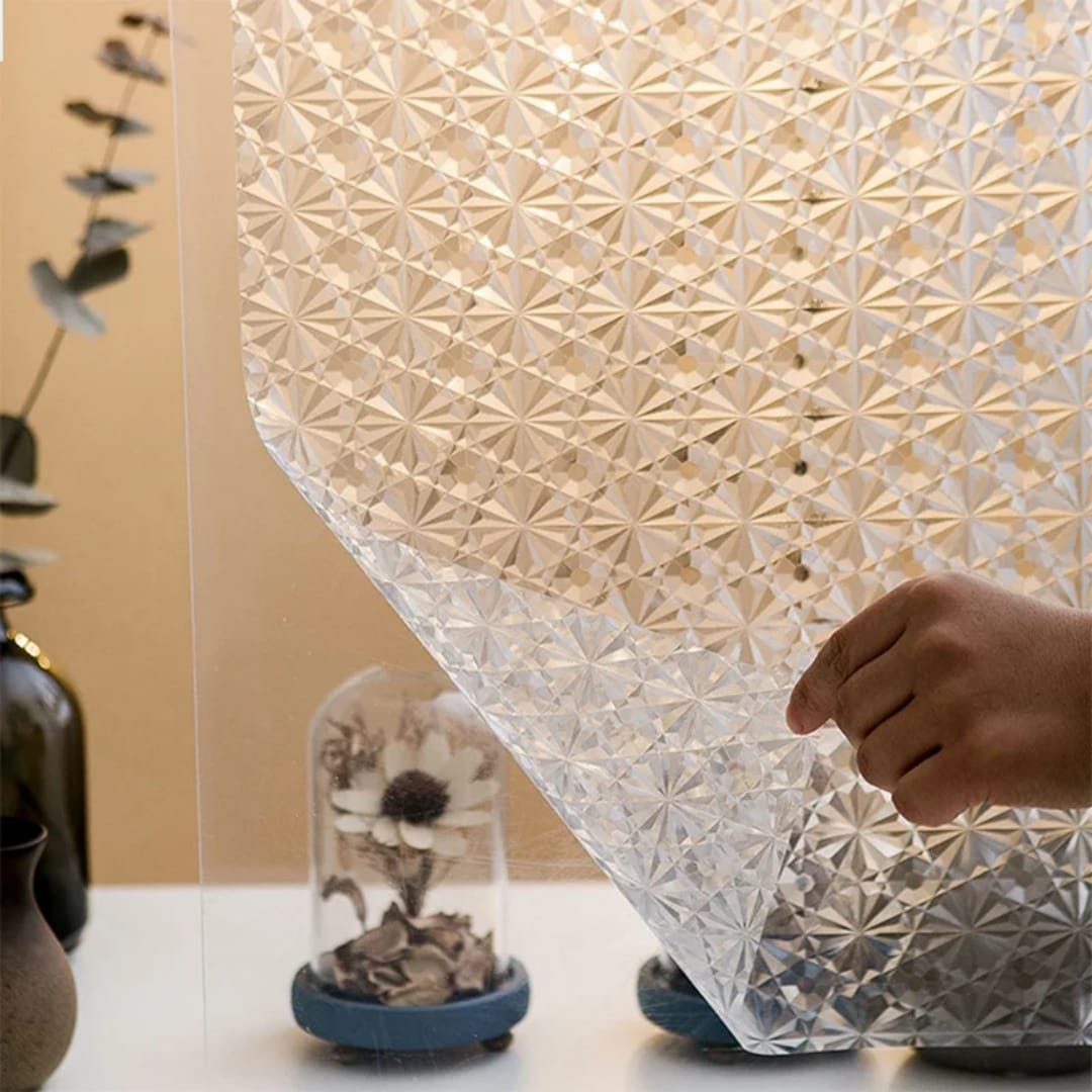 3D Crystal Privacy Window Film , Blocks unwanted views without sacrificing natural light, NO GLUE IS NEEDED 1meter