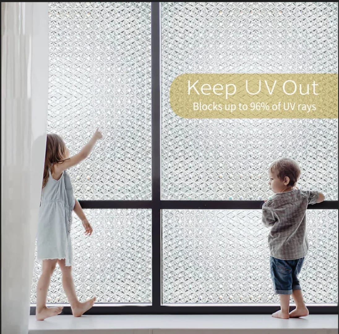3D Crystal Privacy Window Film , Blocks unwanted views without sacrificing natural light, NO GLUE IS NEEDED 1meter