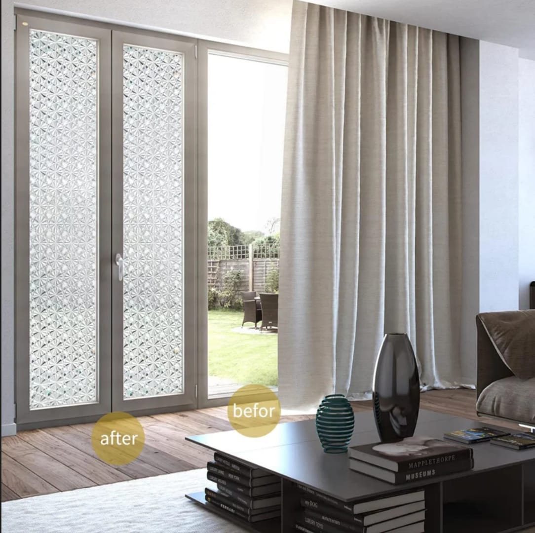 3D Crystal Privacy Window Film , Blocks unwanted views without sacrificing natural light, NO GLUE IS NEEDED 1meter
