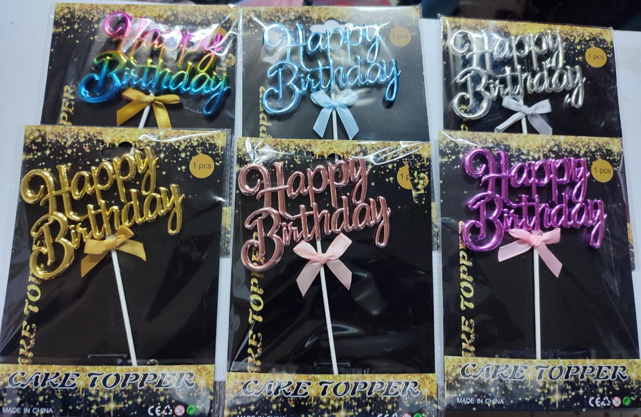 1PC HAPPY BIRTHDAY CAKE TOPPERS, REUSABLE HENCE NOT EDIBLE IN DIFFERENT COLOURS, PINK, BLUE, SILVER,GOLD AND MULTICOLOURED