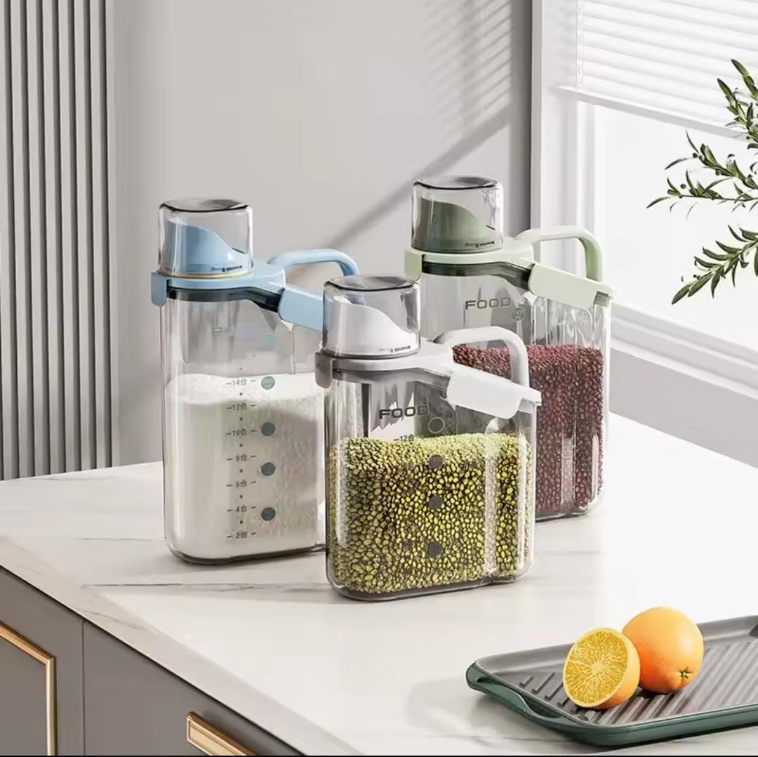 High quality Acrylic Airtight cereal container , Capacity.''2500ml , Colours GREEN Lid and BLUE  Lid