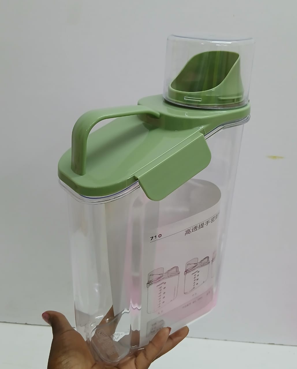 High quality Acrylic Airtight cereal container , Capacity.''2500ml , Colours GREEN Lid and BLUE  Lid