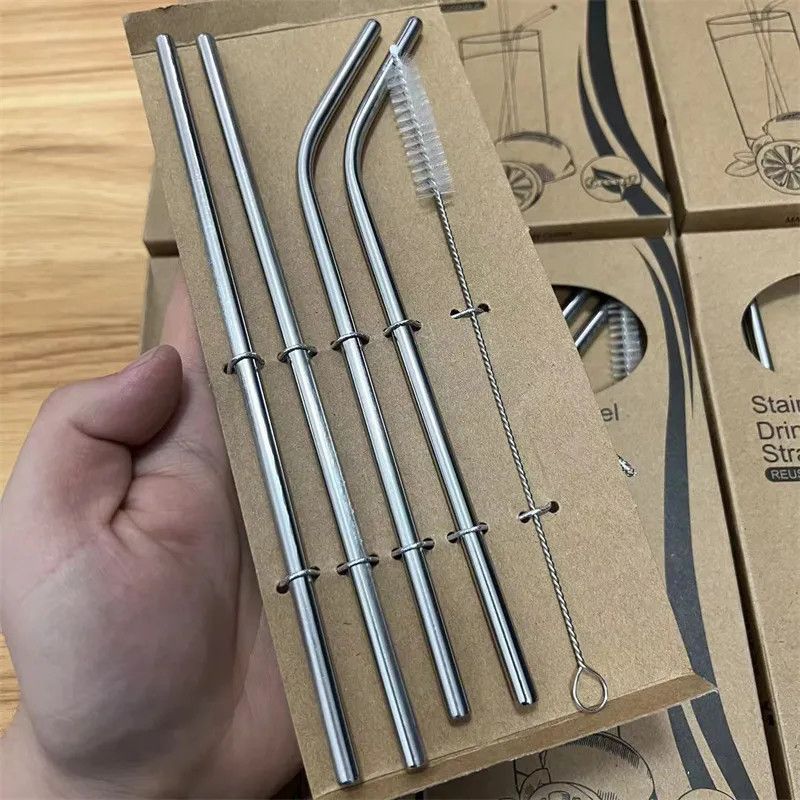 Reusable Stainless Steel Straw Set, Comes with straight + bent straws, Includes a cleaning brush for easy washing