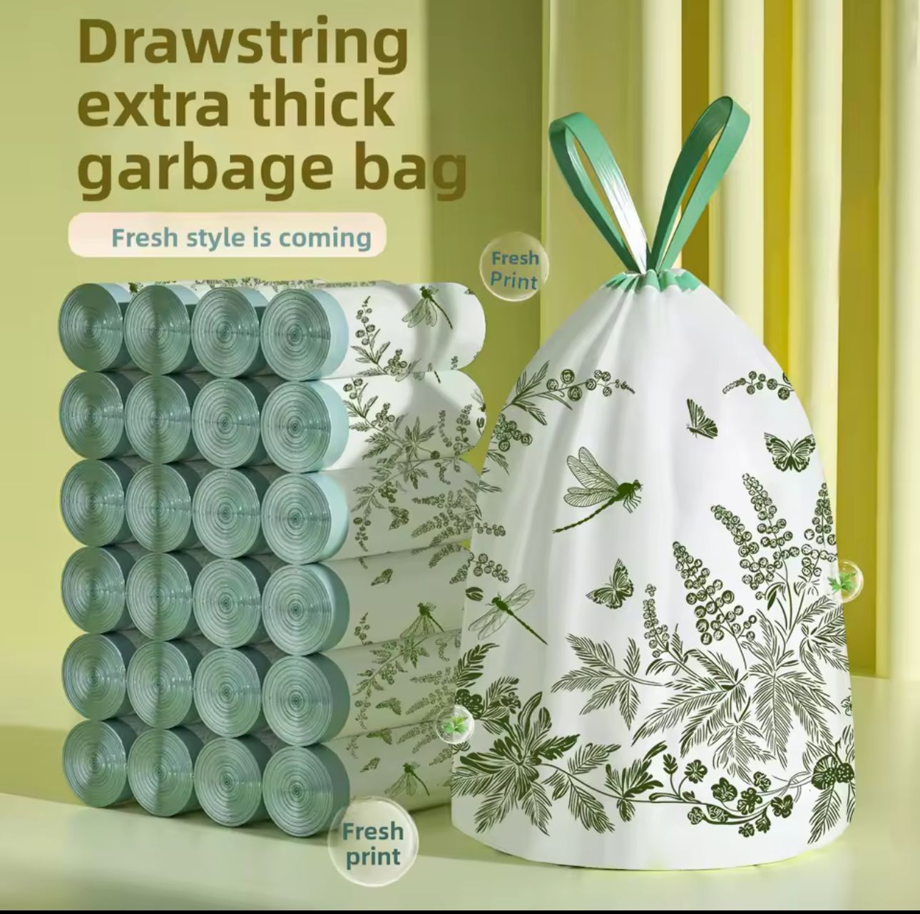 50pcs Extra Thickened Kitchen trash Bags Drawstring Tie Trash Bags Home Use Tear Resistant PE Material for Food Waste